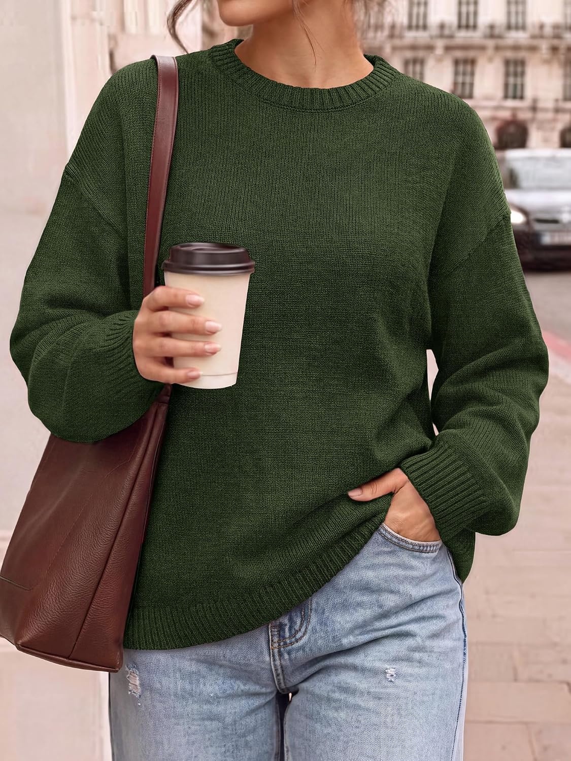 image:imageBTFBM Oversized Sweaters for Women Fall Clothes Crewneck Winter OutfitsArmy Green