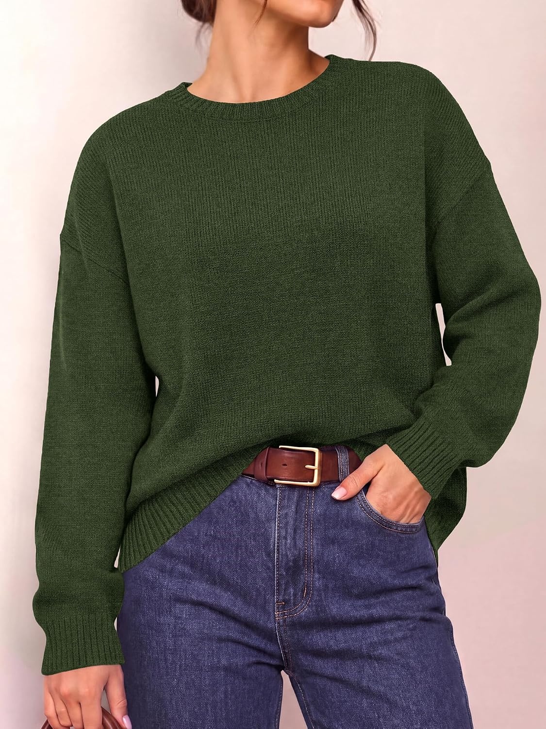 image:imageBTFBM Oversized Sweaters for Women Fall Clothes Crewneck Winter OutfitsArmy Green