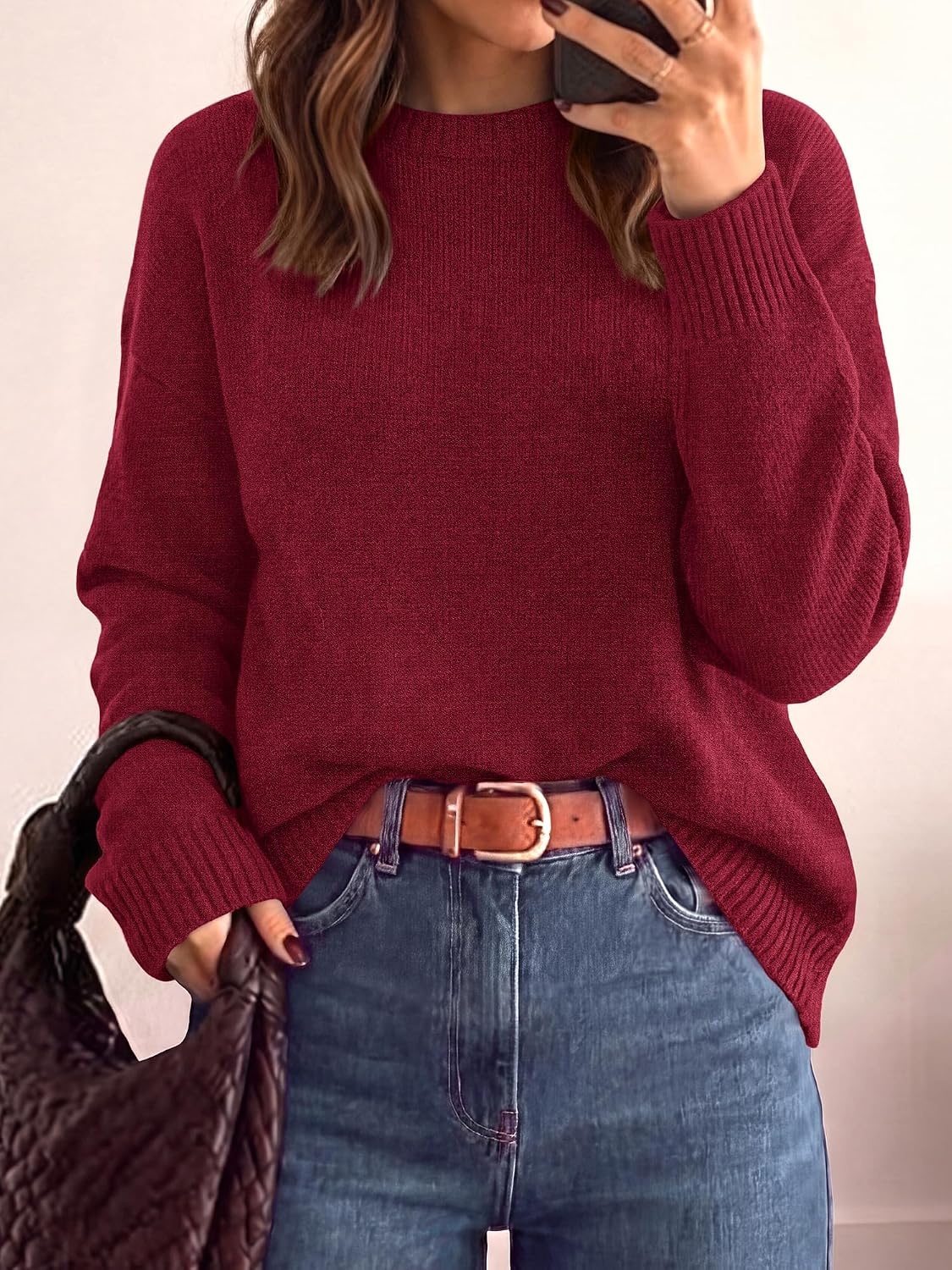 image:imageBTFBM Oversized Sweaters for Women Fall Clothes Crewneck Winter OutfitsBurgundy