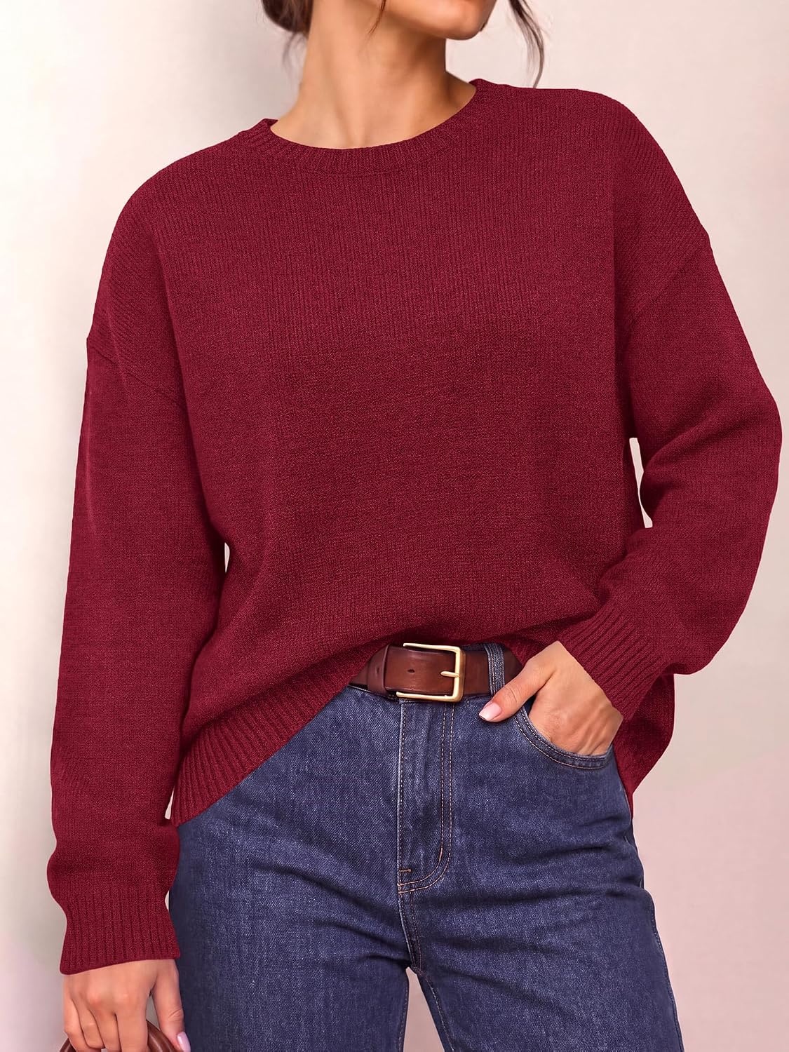 image:imageBTFBM Oversized Sweaters for Women Fall Clothes Crewneck Winter OutfitsBurgundy