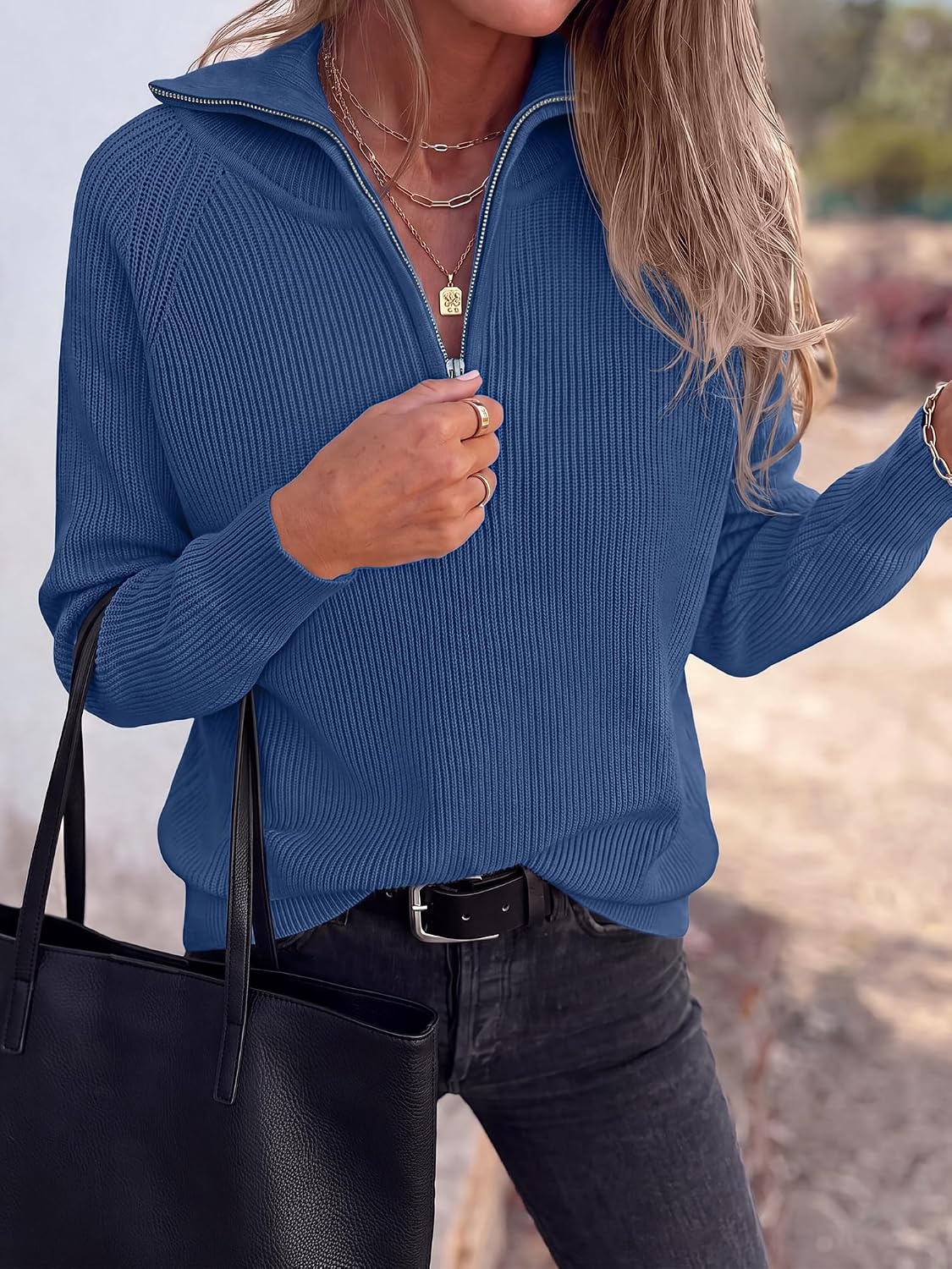 image:imageBTFBM Sweaters for Women Trendy Quarter Zip Pullover Fall Fashion ClothingDark Blue