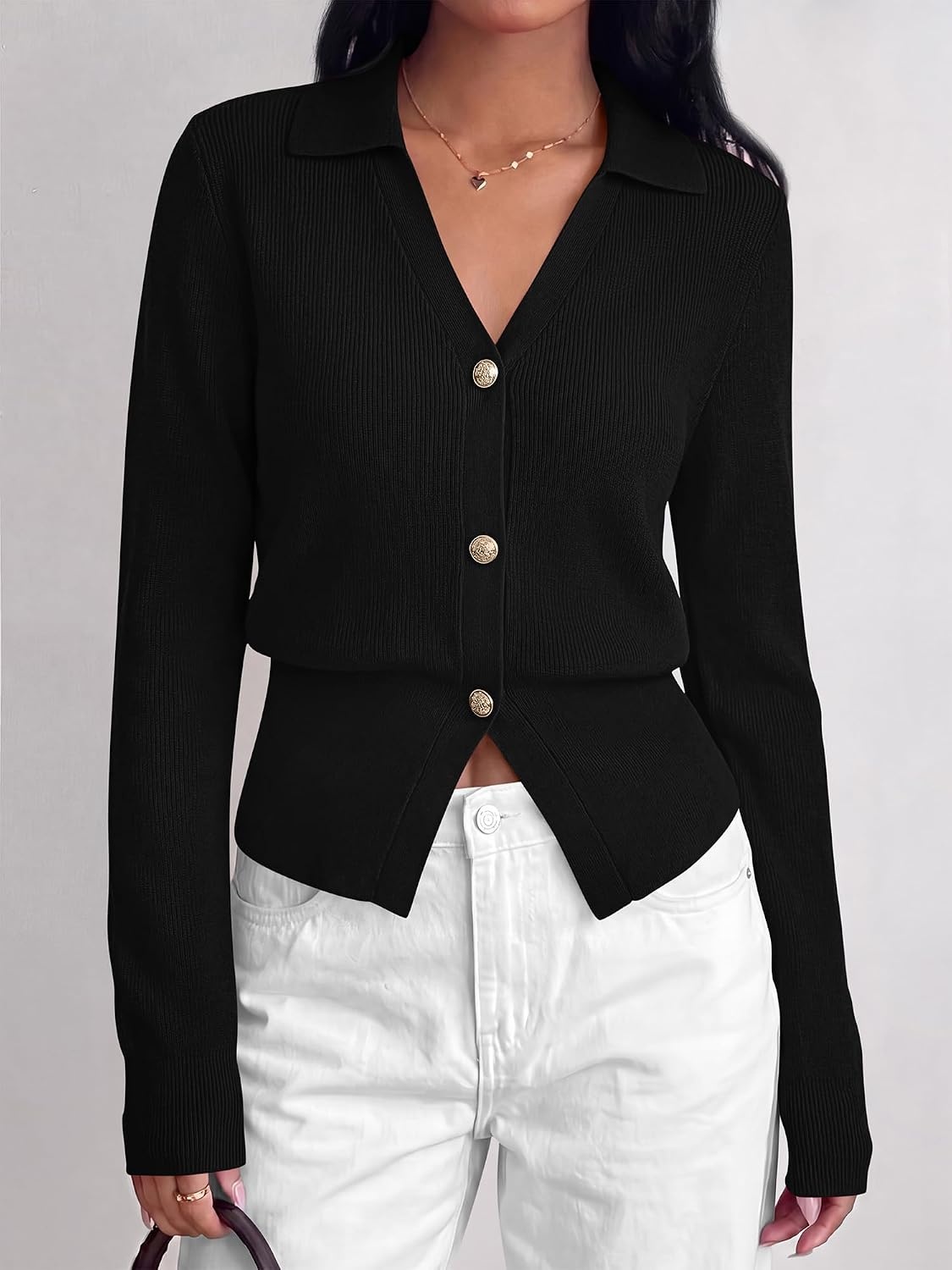 image:imageBTFBM V Neck Long Sleeve Fall Lightweight Cardigan Sweaters for Women 2026Black
