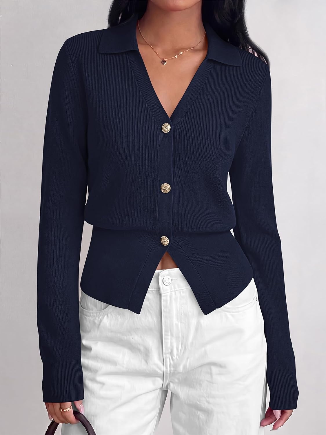 image:imageBTFBM V Neck Long Sleeve Fall Lightweight Cardigan Sweaters for Women 2026Navy
