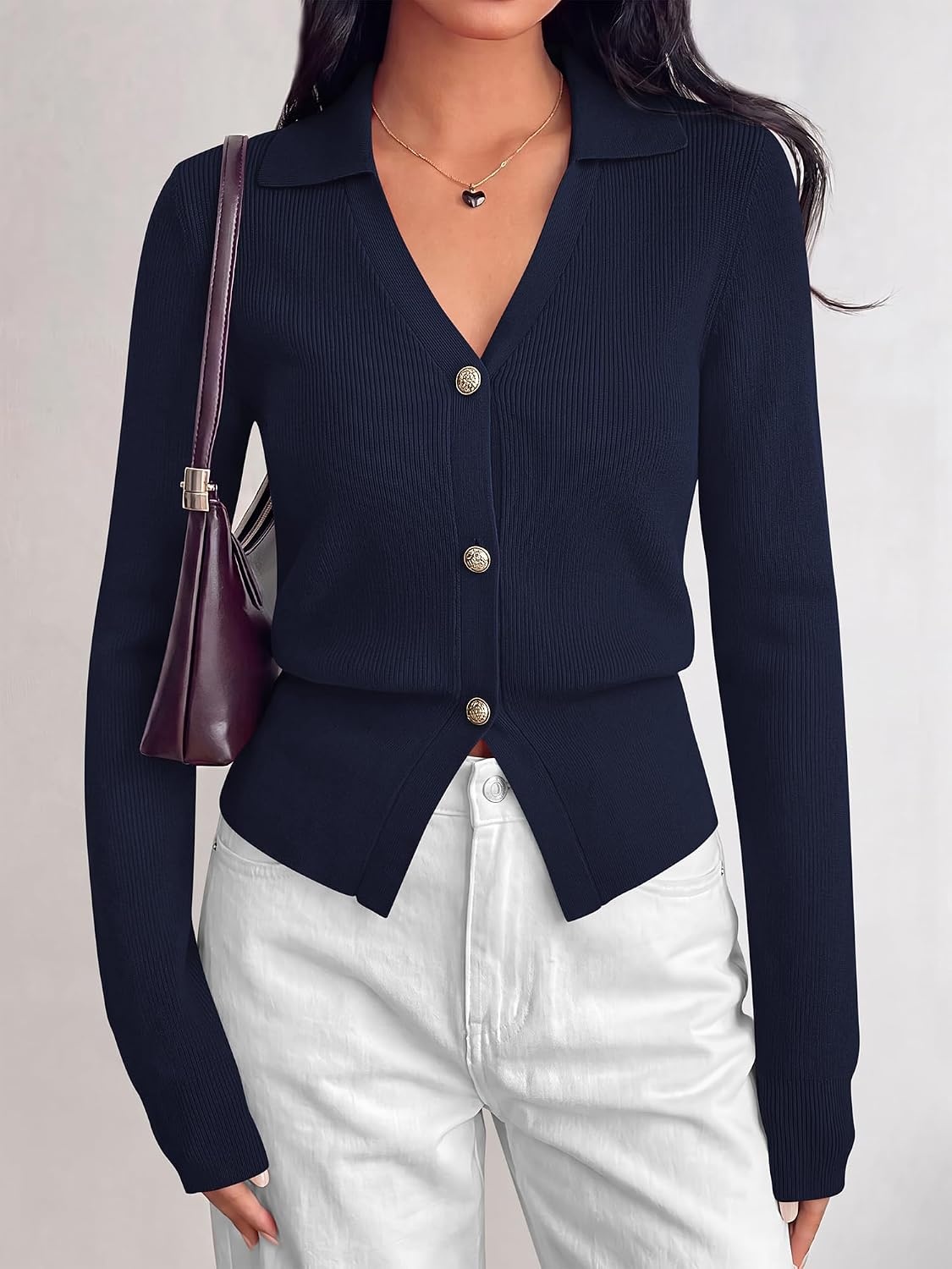 image:imageBTFBM V Neck Long Sleeve Fall Lightweight Cardigan Sweaters for Women 2026Navy