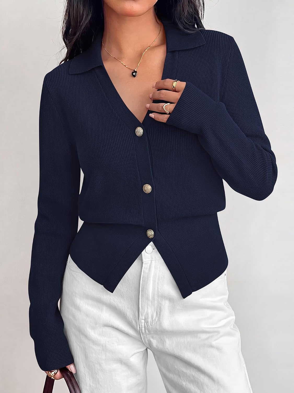 image:imageBTFBM V Neck Long Sleeve Fall Lightweight Cardigan Sweaters for Women 2026Navy