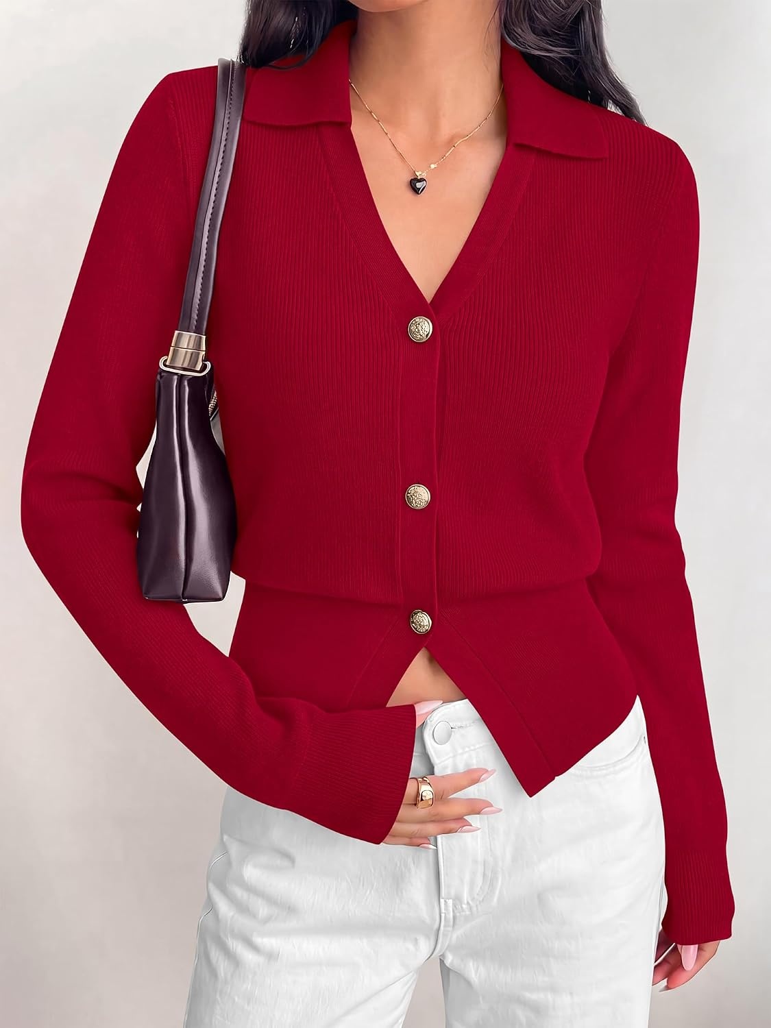 image:imageBTFBM V Neck Long Sleeve Fall Lightweight Cardigan Sweaters for Women 2026Red