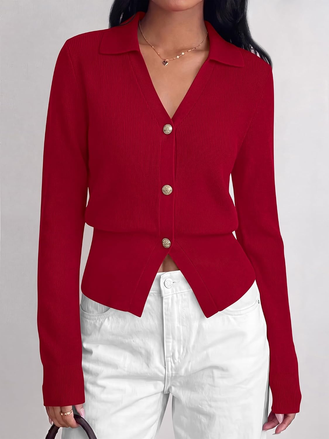 image:imageBTFBM V Neck Long Sleeve Fall Lightweight Cardigan Sweaters for Women 2026Red