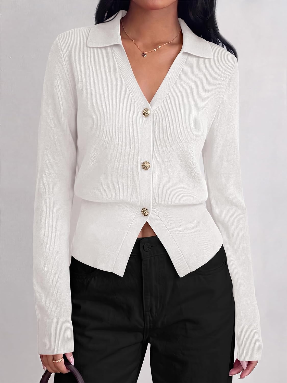 image:imageBTFBM V Neck Long Sleeve Fall Lightweight Cardigan Sweaters for Women 2026White