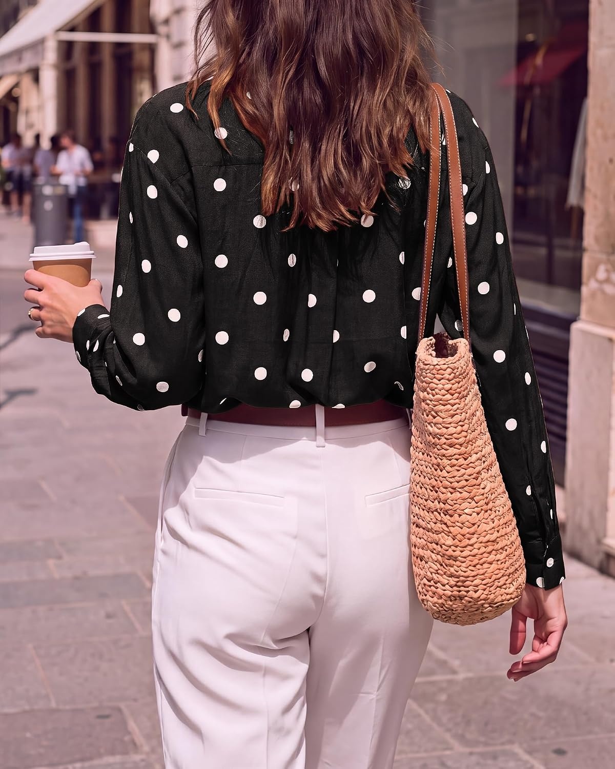 image:imageBTFBM Womens Blouses Dressy Casual Floral Long Sleeve Shirts Polka Dot TopsPolka Dot Black White