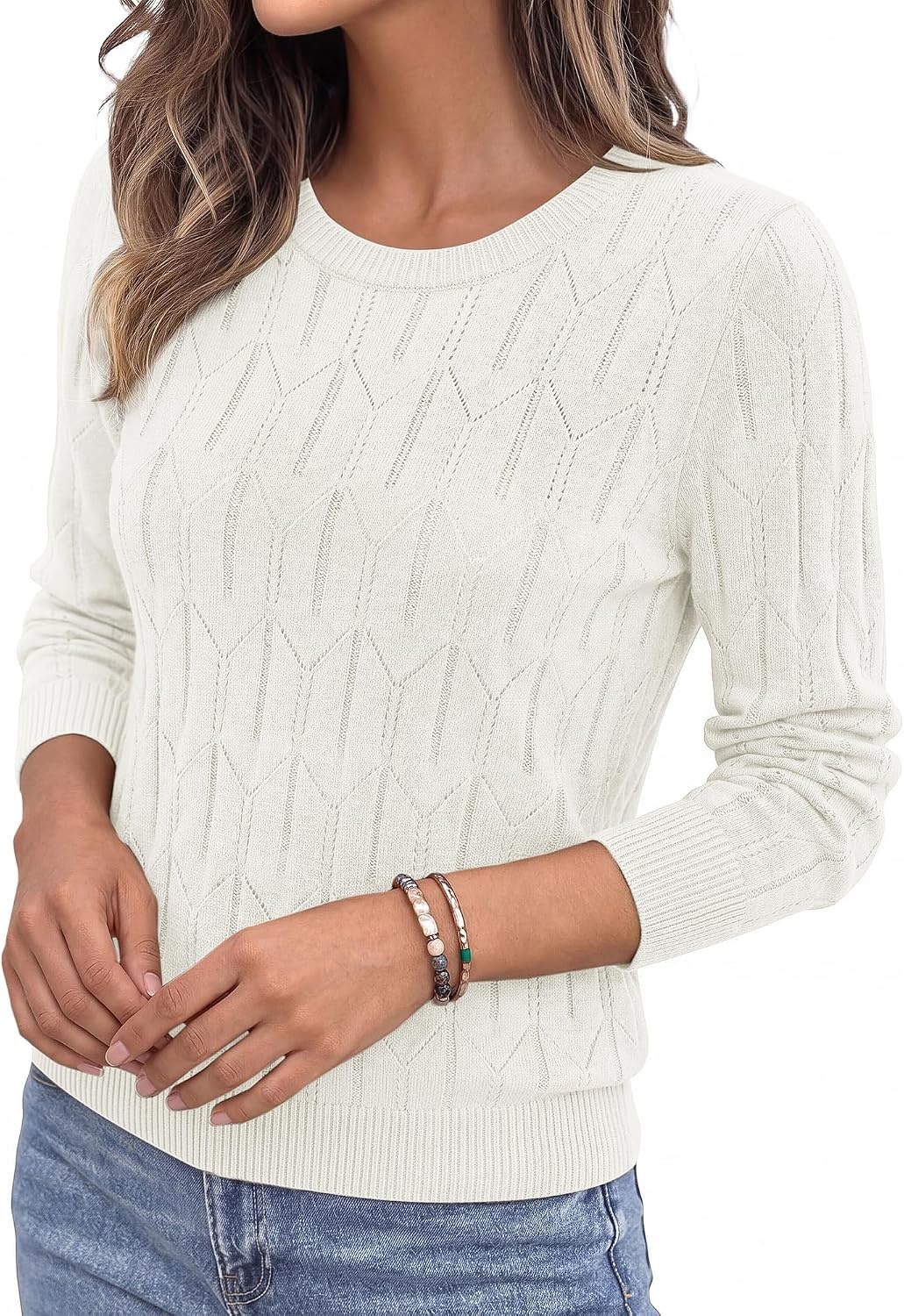 image:imageBTFBM Womens Sweaters Long Sleeve Crewneck Pullover Tops Dressy CasualBeige
