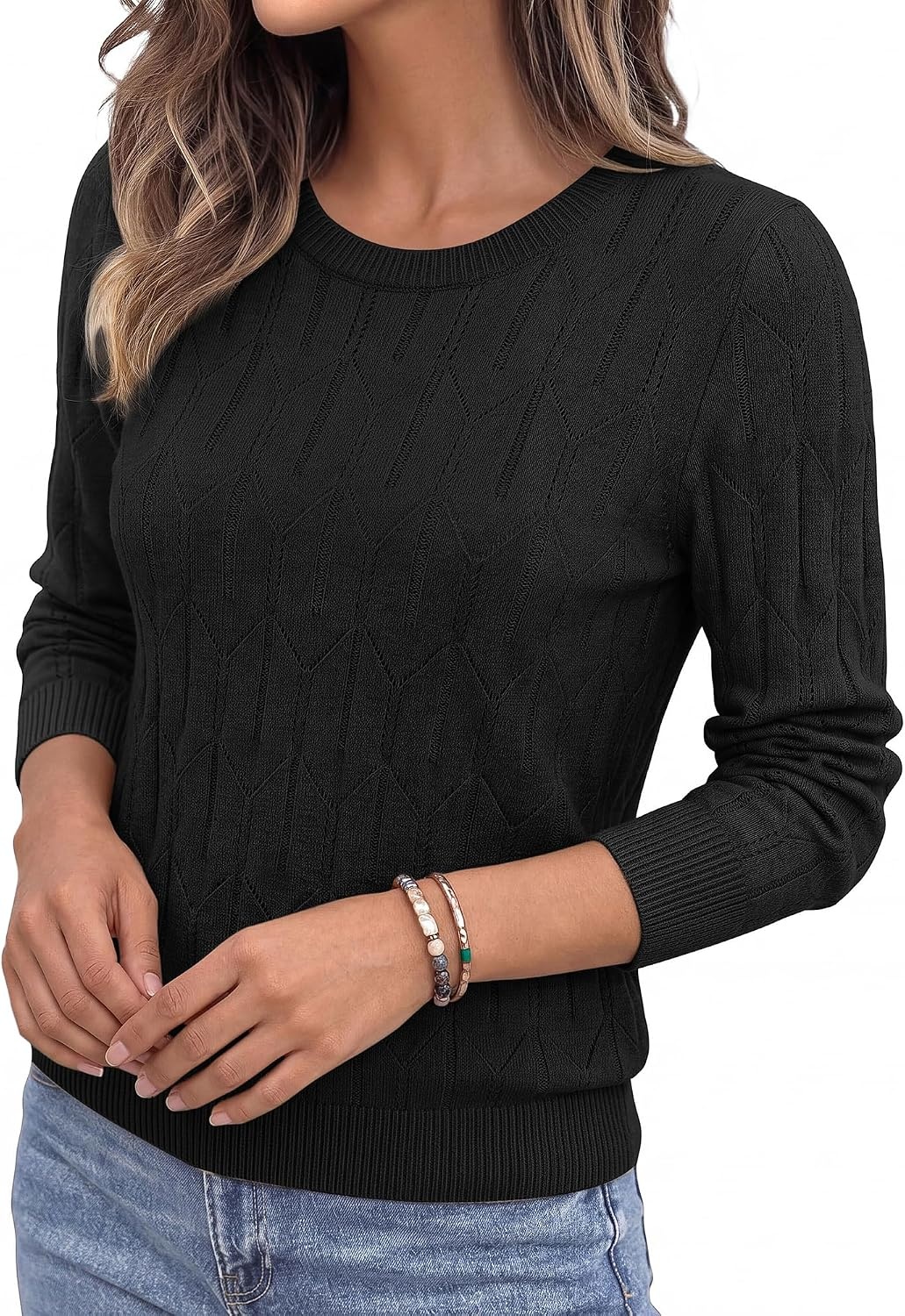 image:imageBTFBM Womens Sweaters Long Sleeve Crewneck Pullover Tops Dressy CasualBlack