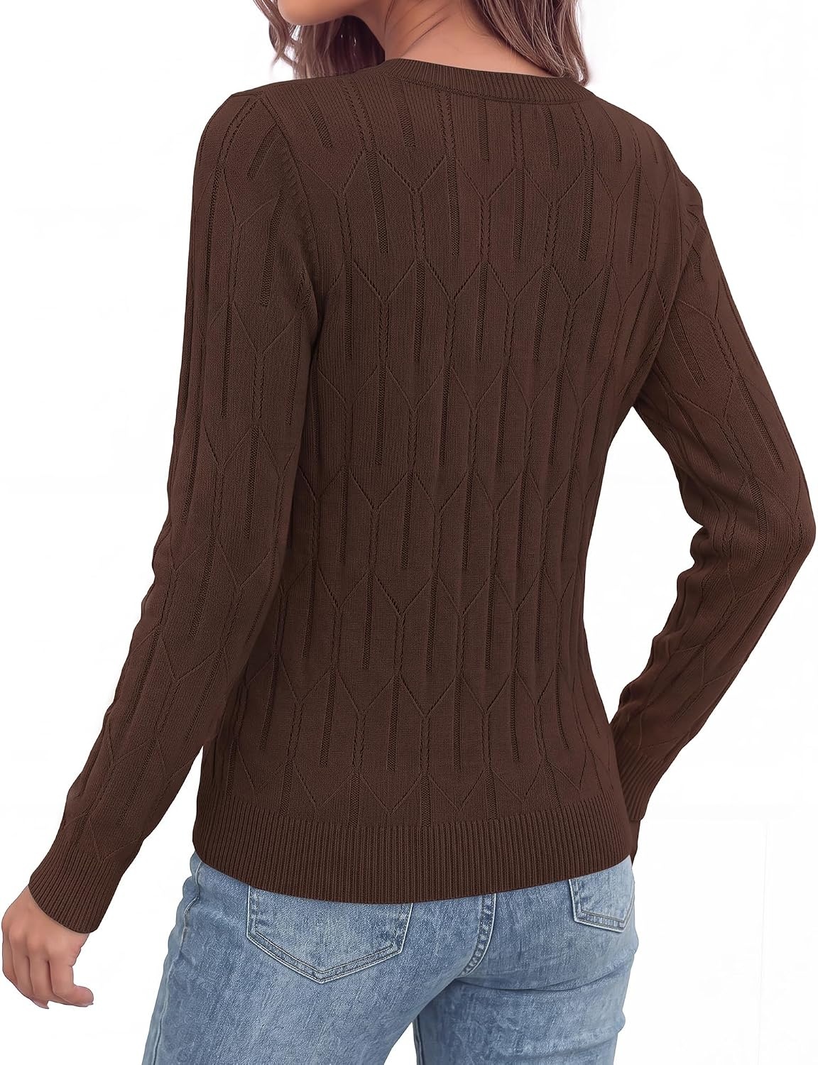 image:imageBTFBM Womens Sweaters Long Sleeve Crewneck Pullover Tops Dressy CasualBrown