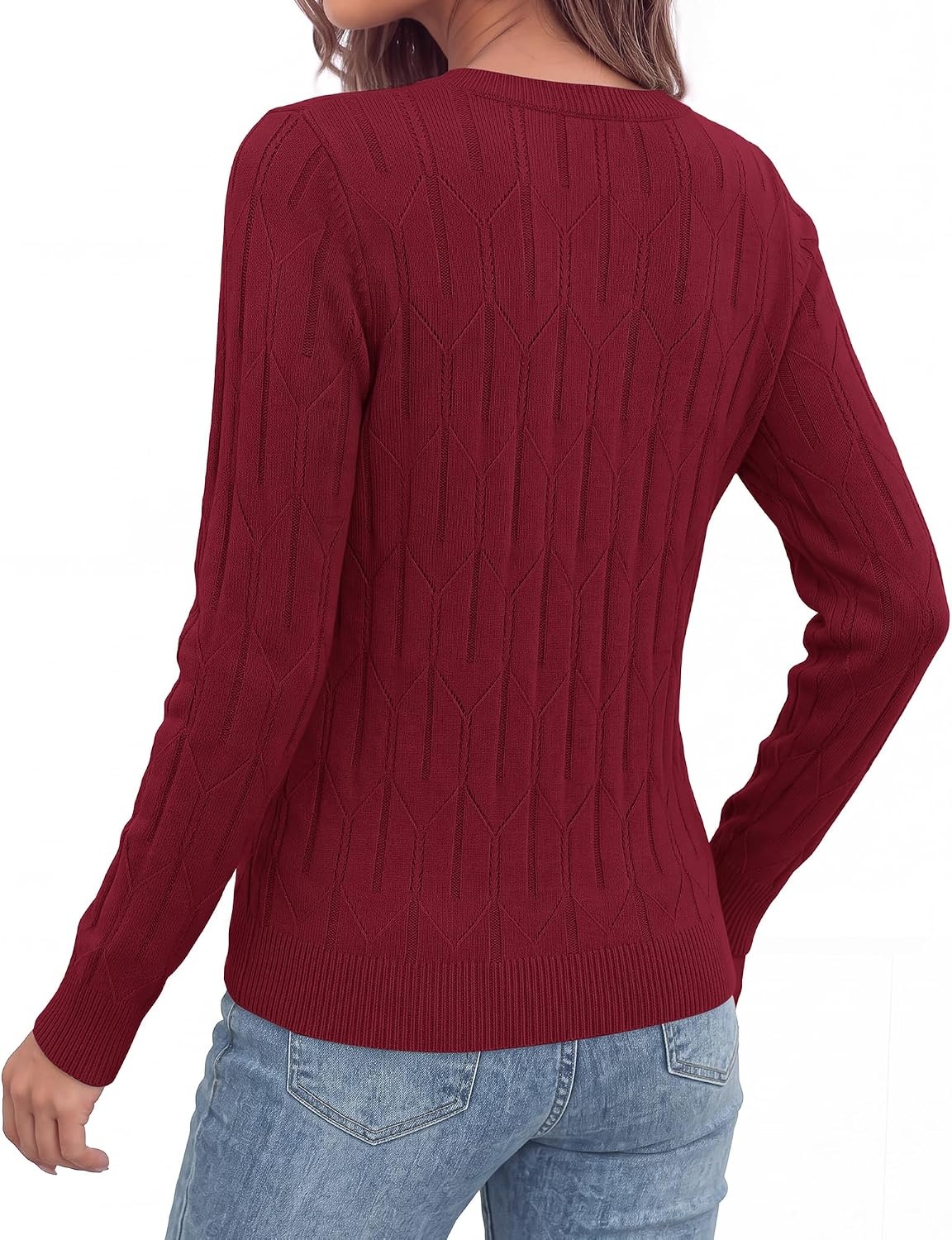 image:imageBTFBM Womens Sweaters Long Sleeve Crewneck Pullover Tops Dressy CasualBurgundy