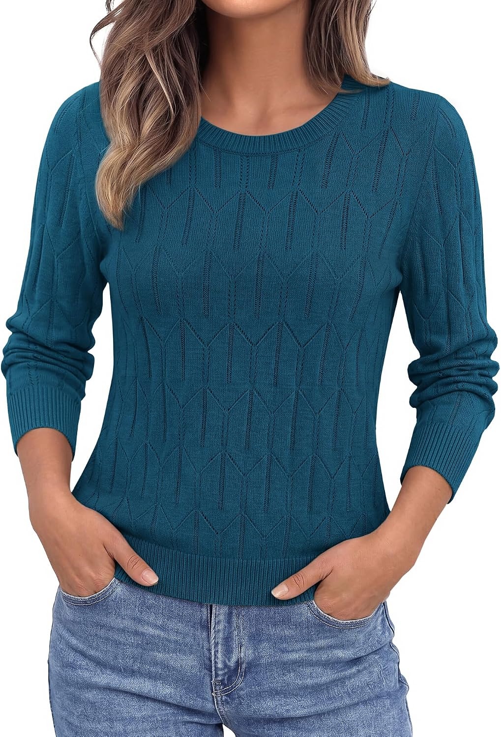 image:imageBTFBM Womens Sweaters Long Sleeve Crewneck Pullover Tops Dressy CasualDark Blue