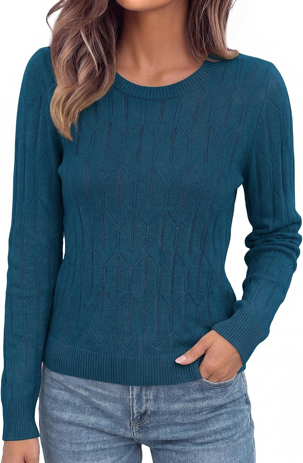 image:imageBTFBM Womens Sweaters Long Sleeve Crewneck Pullover Tops Dressy CasualDark Blue
