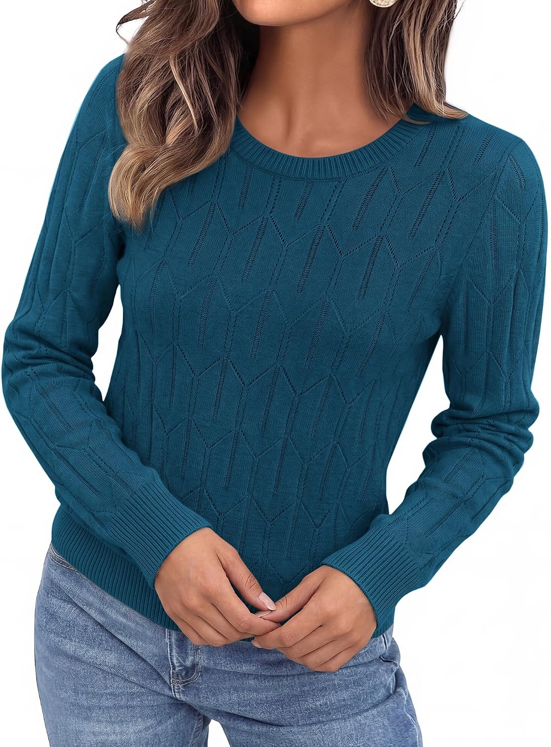 image:imageBTFBM Womens Sweaters Long Sleeve Crewneck Pullover Tops Dressy CasualDark Blue