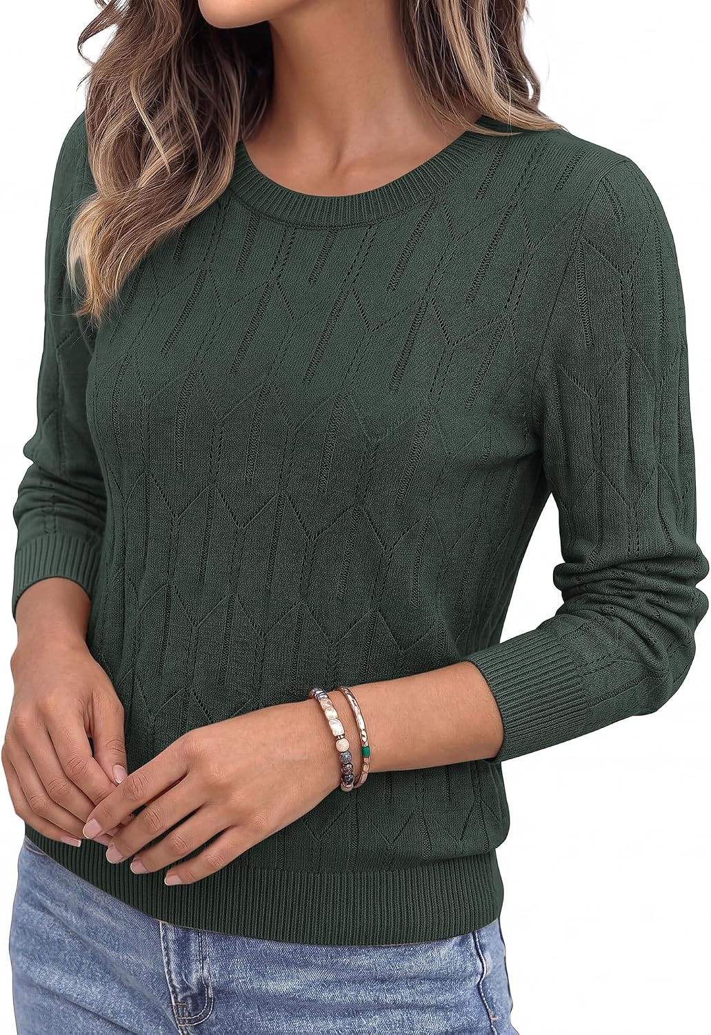 image:imageBTFBM Womens Sweaters Long Sleeve Crewneck Pullover Tops Dressy CasualDark Green