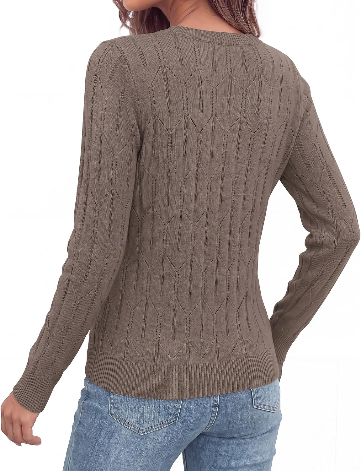 image:imageBTFBM Womens Sweaters Long Sleeve Crewneck Pullover Tops Dressy CasualDark Khaki