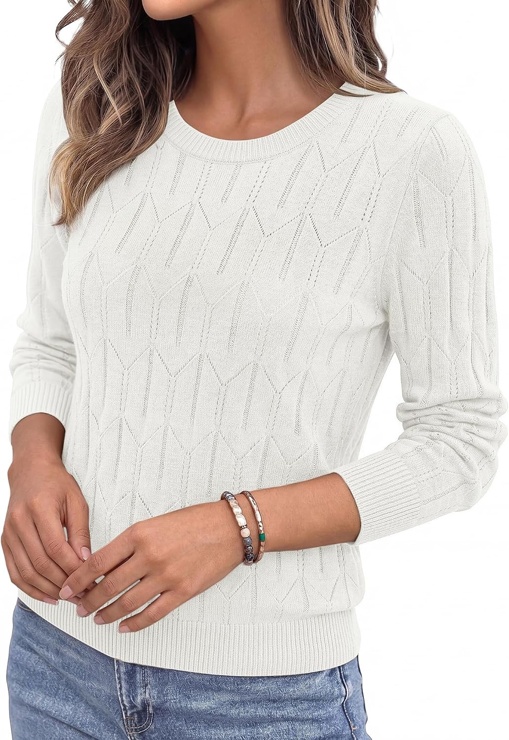 image:imageBTFBM Womens Sweaters Long Sleeve Crewneck Pullover Tops Dressy CasualWhite