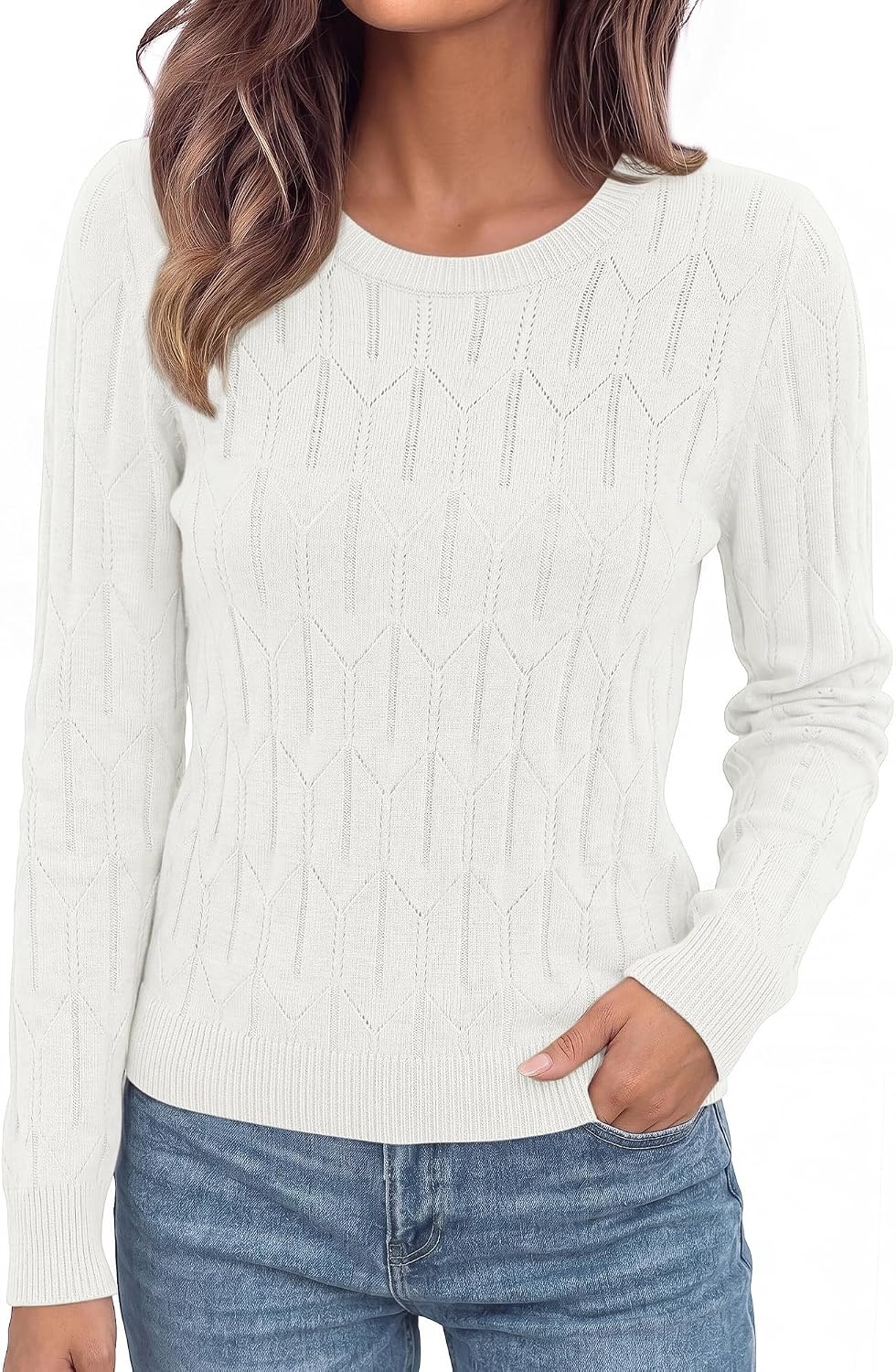 image:imageBTFBM Womens Sweaters Long Sleeve Crewneck Pullover Tops Dressy CasualWhite