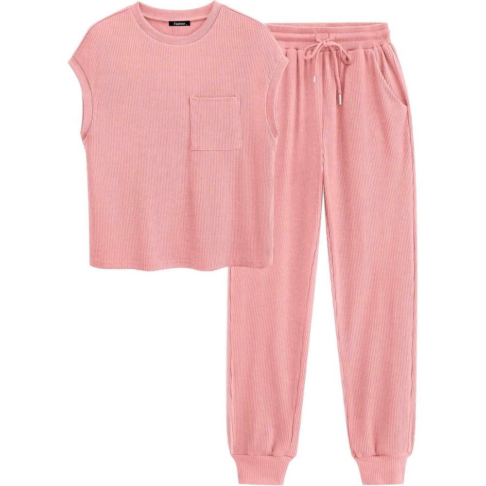 image:imageBTFBM 2 Piece Sets For Women Summer Lounge Set Airport Outfits TracksuitPink