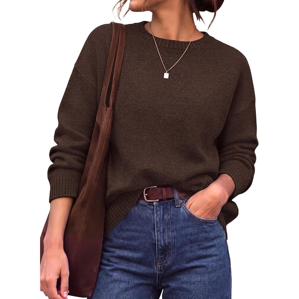 image:imageBTFBM Oversized Sweaters for Women Fall Clothes Crewneck Winter OutfitsBrown