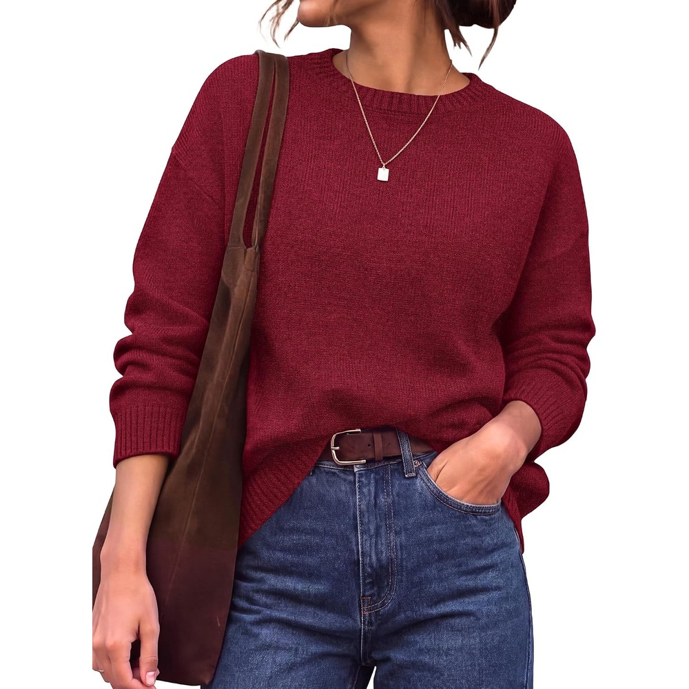 image:imageBTFBM Oversized Sweaters for Women Fall Clothes Crewneck Winter OutfitsBurgundy