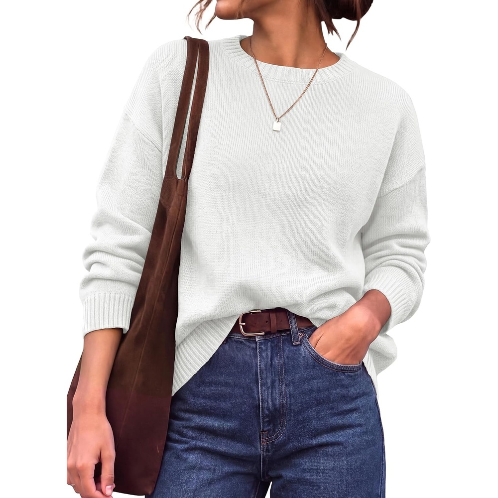 image:imageBTFBM Oversized Sweaters for Women Fall Clothes Crewneck Winter OutfitsWhite
