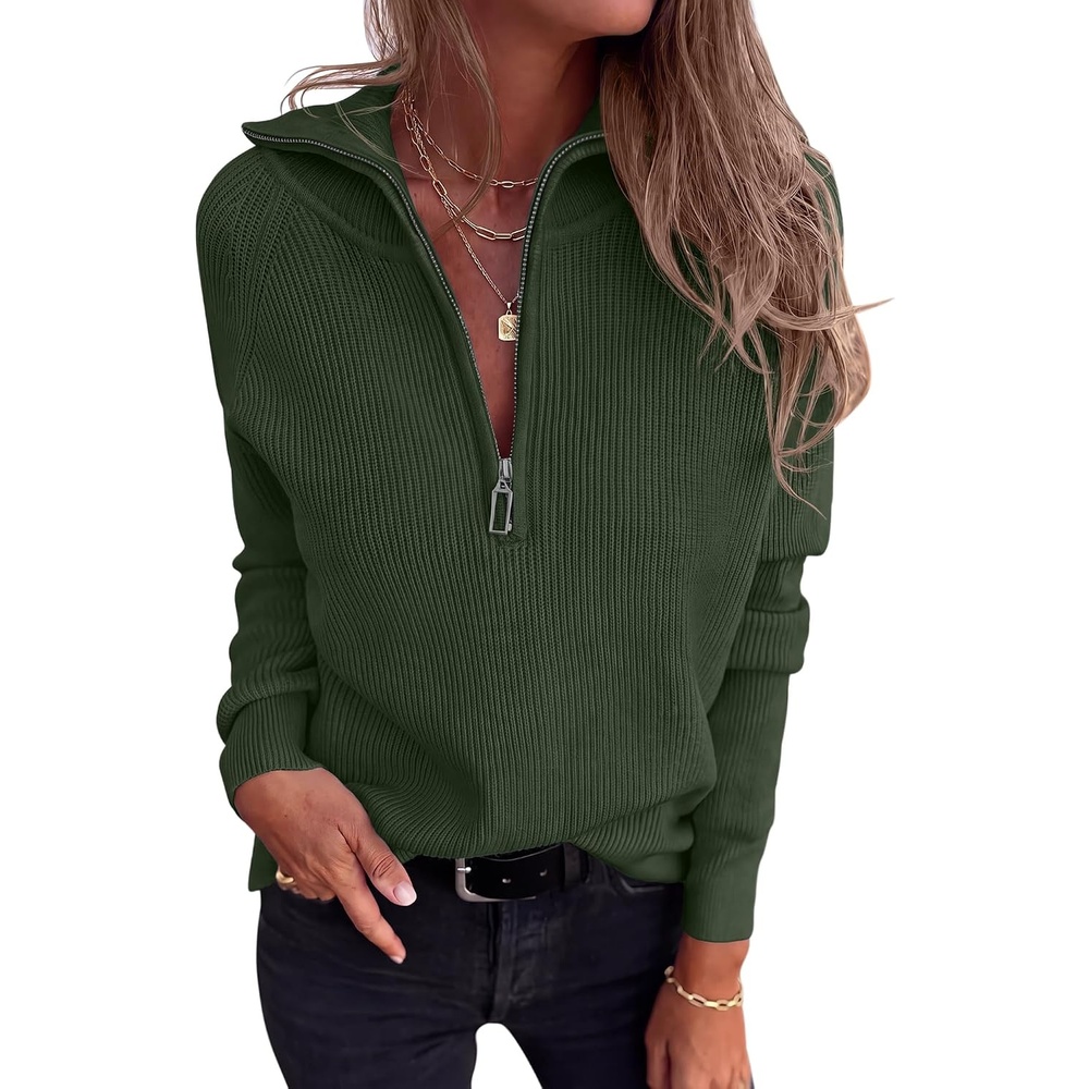 image:imageBTFBM Sweaters for Women Trendy Quarter Zip Pullover Fall Fashion ClothingArmy Green