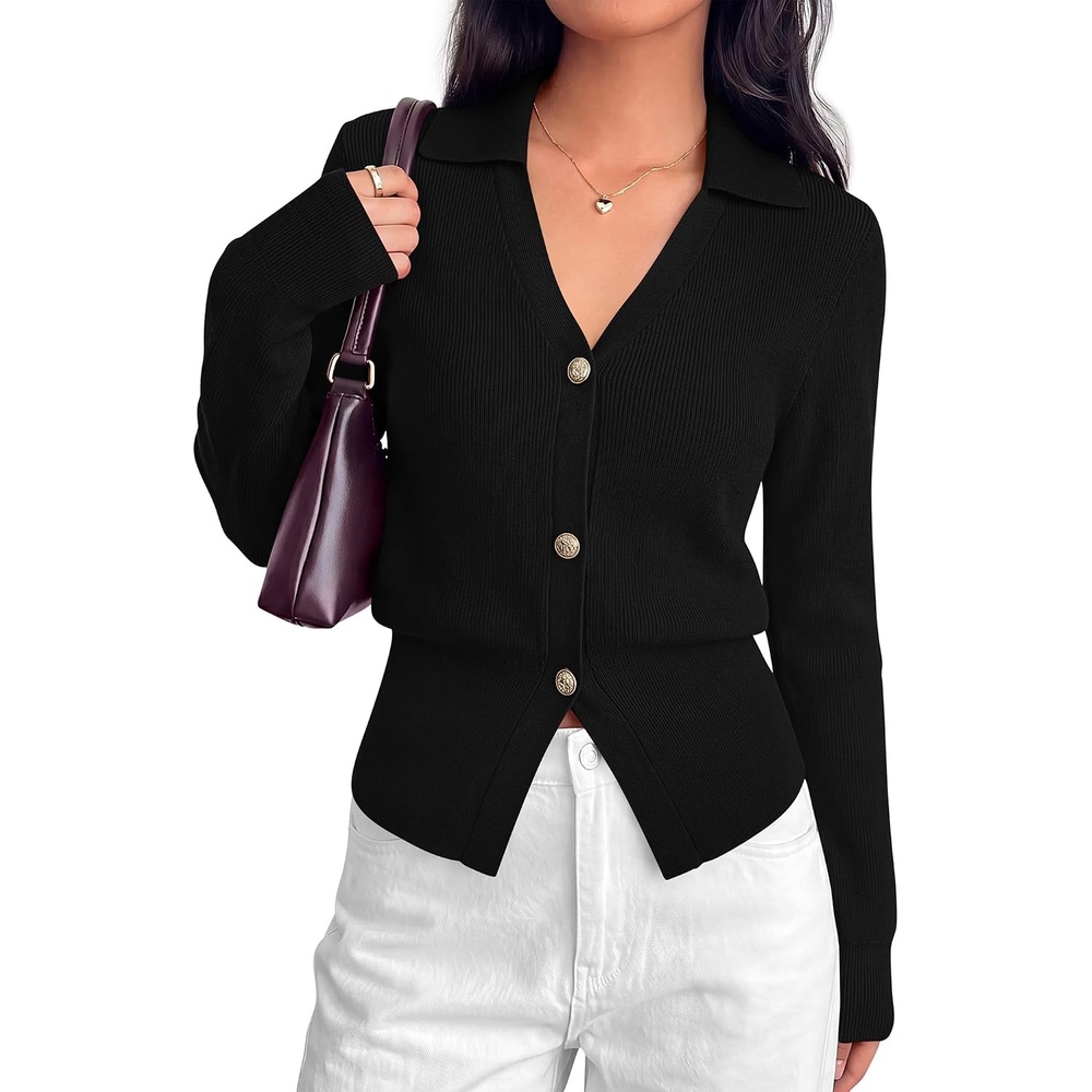 image:imageBTFBM V Neck Long Sleeve Fall Lightweight Cardigan Sweaters for Women 2026Black