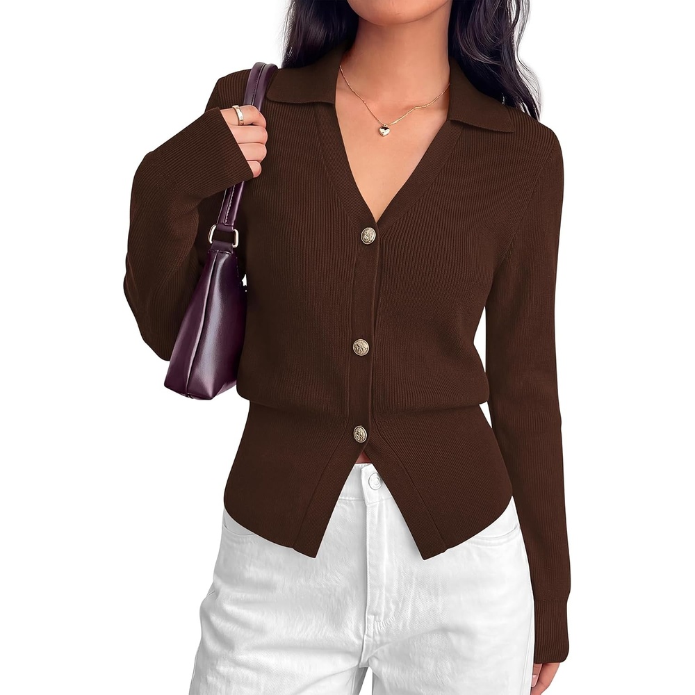 image:imageBTFBM V Neck Long Sleeve Fall Lightweight Cardigan Sweaters for Women 2026Brown