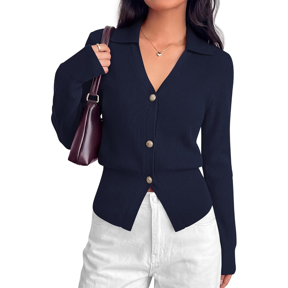 image:imageBTFBM V Neck Long Sleeve Fall Lightweight Cardigan Sweaters for Women 2026Navy
