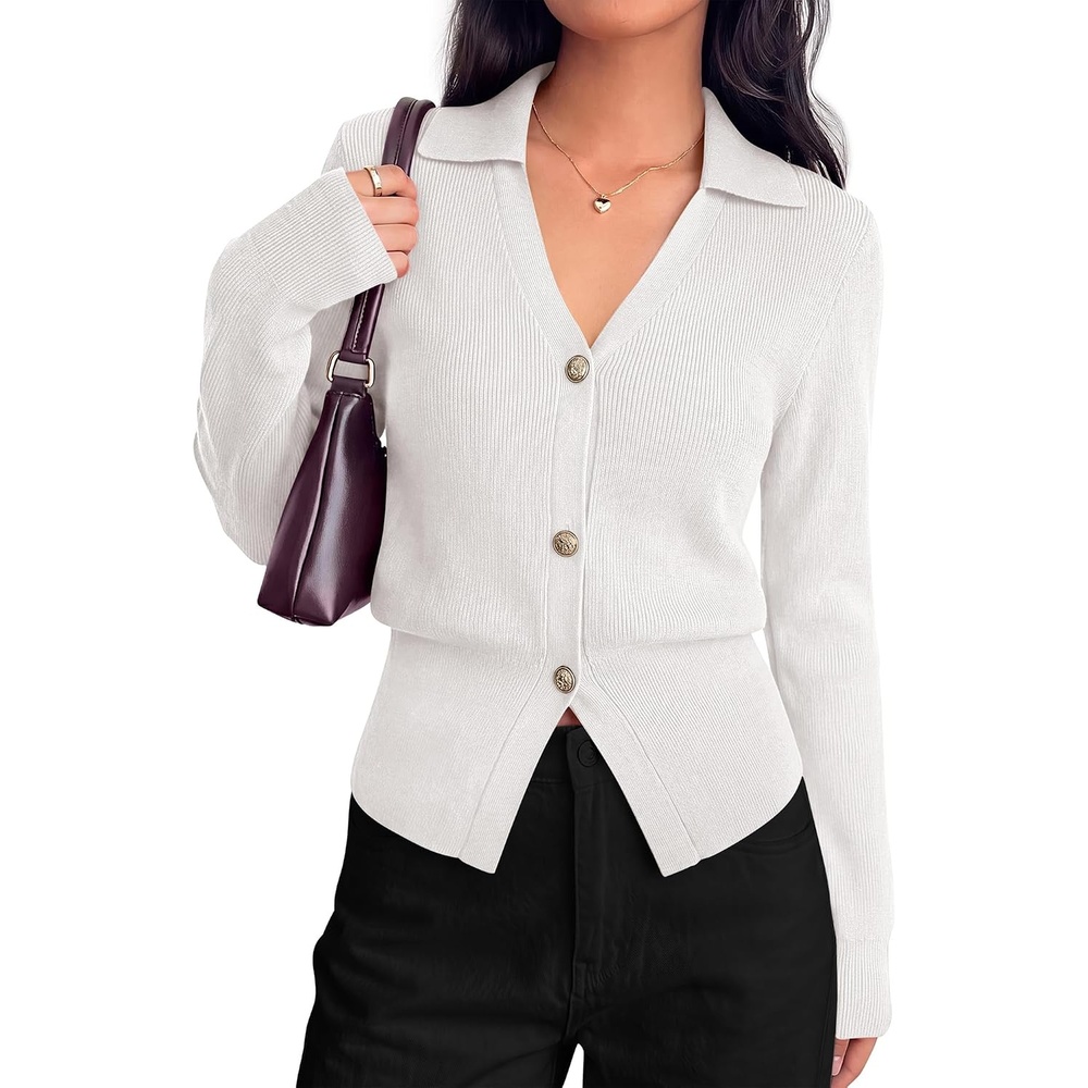 image:imageBTFBM V Neck Long Sleeve Fall Lightweight Cardigan Sweaters for Women 2026White