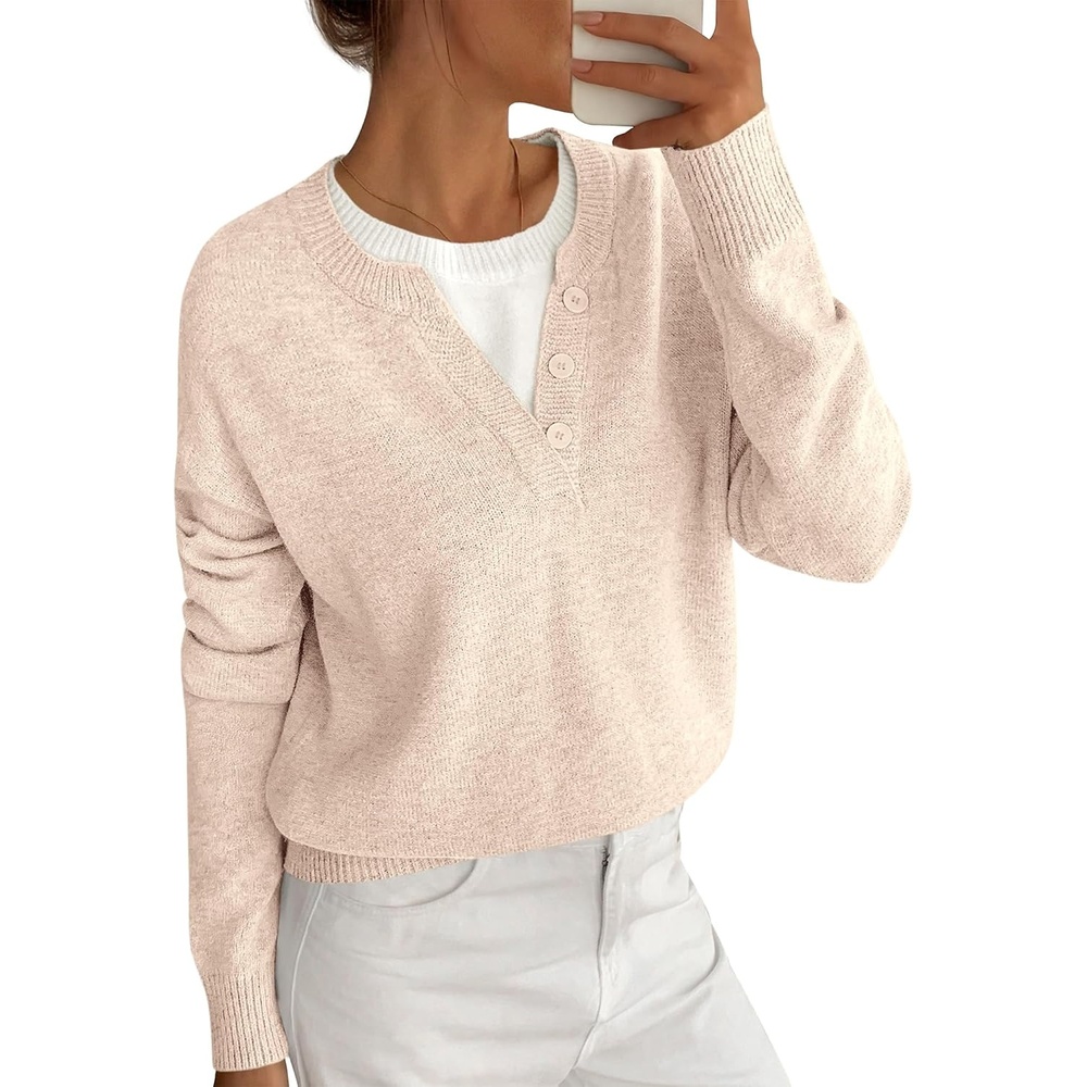 image:imageBTFBM Women Long Sleeve Crew Neck SweatersApricot
