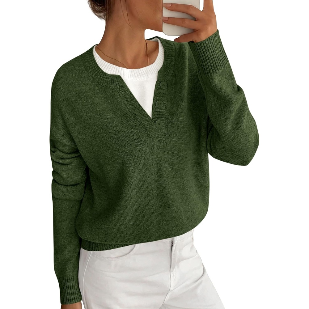 image:imageBTFBM Women Long Sleeve Crew Neck SweatersArmy Green