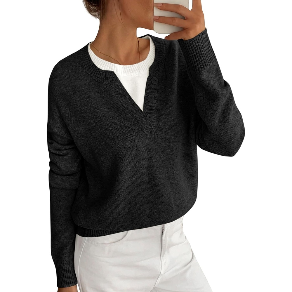 image:imageBTFBM Women Long Sleeve Crew Neck SweatersBlack