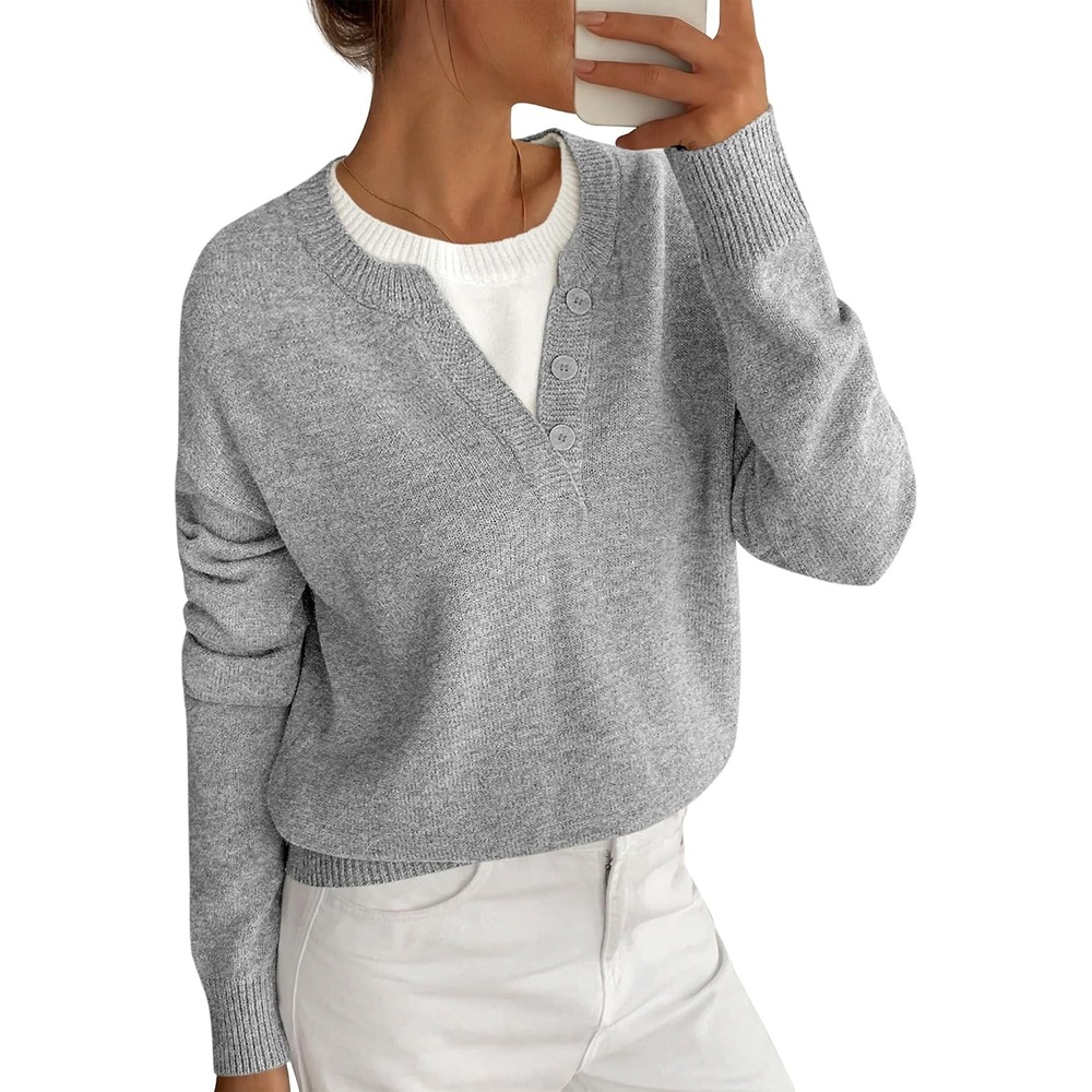 image:imageBTFBM Women Long Sleeve Crew Neck SweatersGrey