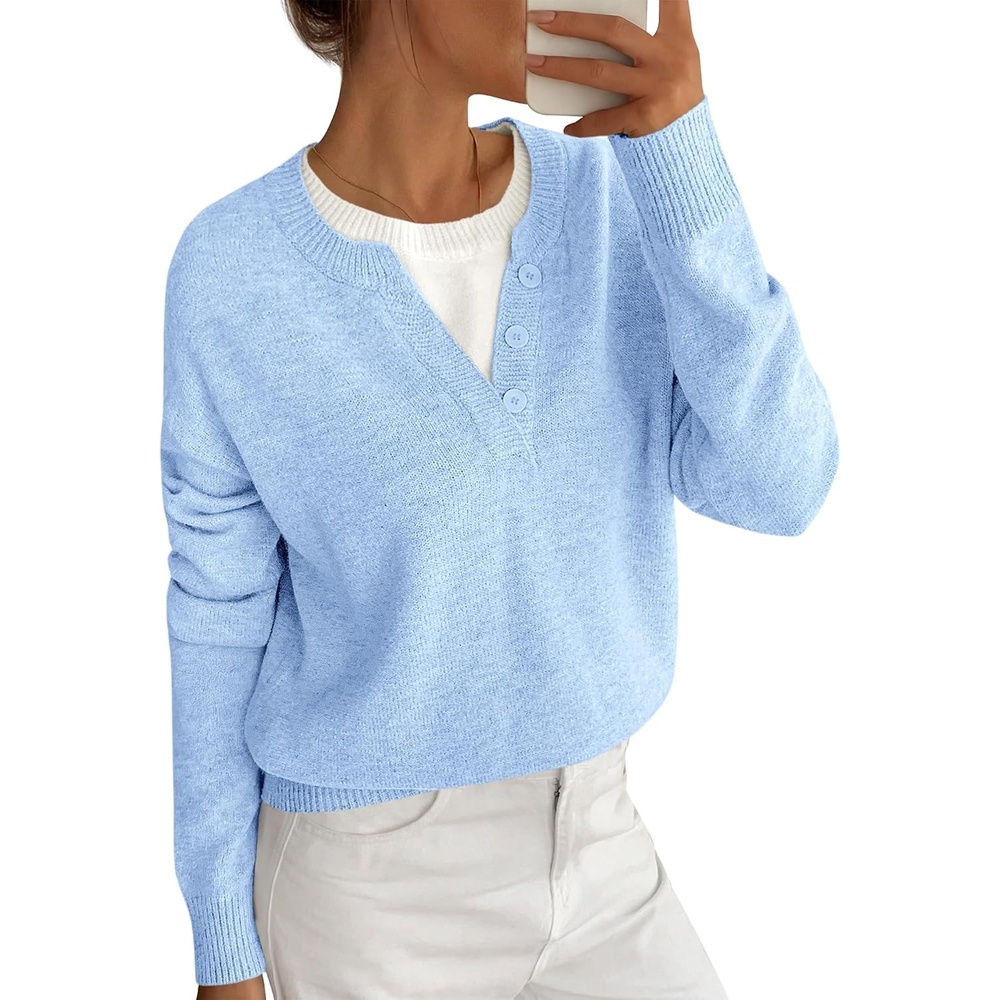 image:imageBTFBM Women Long Sleeve Crew Neck SweatersLight Blue
