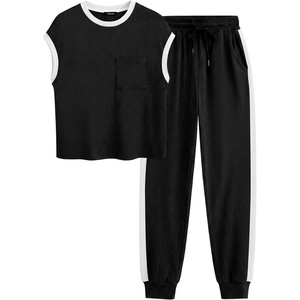 BTFBM 2 Piece Sets For Women Summer Lounge Set Airport Outfits Tracksuit(A Black)