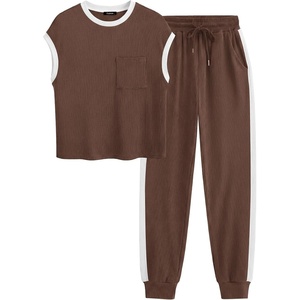 BTFBM 2 Piece Sets For Women Summer Lounge Set Airport Outfits Tracksuit(A Coffee)