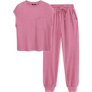 BTFBM 2 Piece Sets For Women Summer Lounge Set Airport Outfits Tracksuit(Dark Pink)