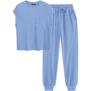 BTFBM 2 Piece Sets For Women Summer Lounge Set Airport Outfits Tracksuit(Light Blue)