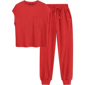BTFBM 2 Piece Sets For Women Summer Lounge Set Airport Outfits Tracksuit(Red)
