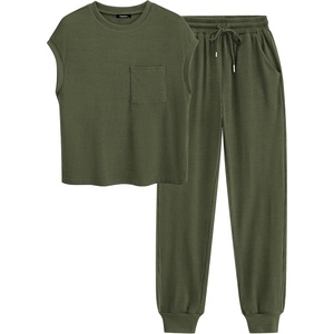 BTFBM 2 Piece Sets For Women Summer Lounge Set Airport Outfits Tracksuit(Solid Army Green)