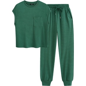BTFBM 2 Piece Sets For Women Summer Lounge Set Airport Outfits Tracksuit(Solid Dark Green)