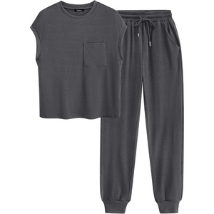 BTFBM 2 Piece Sets For Women Summer Lounge Set Airport Outfits Tracksuit(Solid Dark Grey)