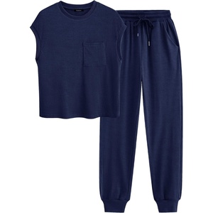 BTFBM 2 Piece Sets For Women Summer Lounge Set Airport Outfits Tracksuit(Solid Navy)