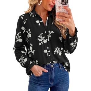 BTFBM Boho Floral Embroidered Long Sleeve Blouses for Women Dressy Casual(Black)