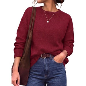 BTFBM Oversized Sweaters for Women Fall Clothes Crewneck Winter Outfits(Burgundy)