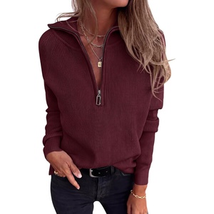 BTFBM Sweaters for Women Trendy Quarter Zip Pullover Fall Fashion Clothing(Burgundy)